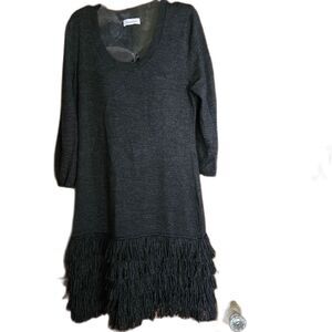 Calvin Klein Gray Wool-Blend Fringe Sweater Dress Women’s Size M or L Casual‎